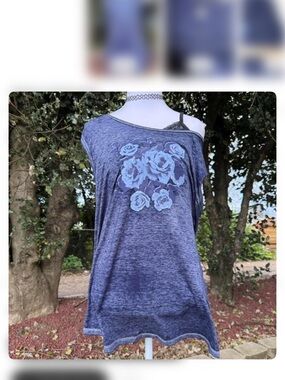 Indigo Blue Floral Muscle Tee
